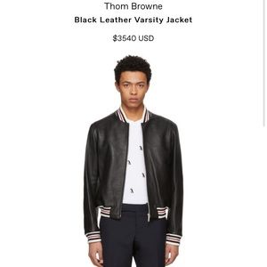 Thom Browne Black Leather Varsity Jacket